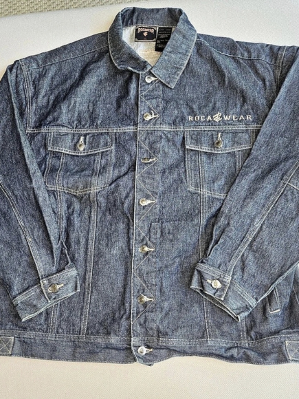 Rocawear All American Denim Industries Dark Wash 2XL Trucker Jacket Blue Y2K